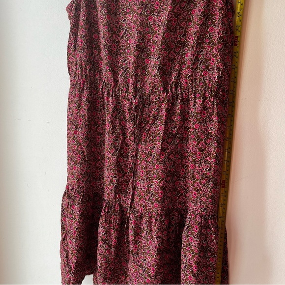 GAP Sleeveless Floral Midi Dress Medium Brown Boho Cottagecore Ruffle Tie Waist - Picture 10 of 15